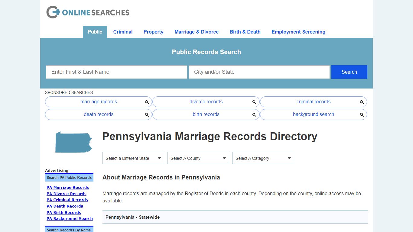 Pennsylvania Marriage Records Search Directory