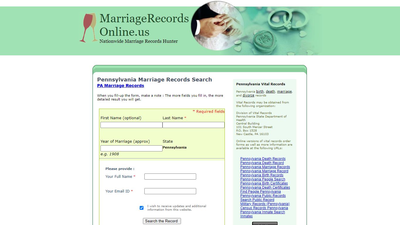 Pennsylvania Marriage Records Search, Pennsylvania State ...